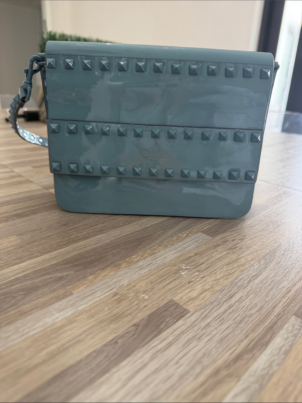Valentino Garavani Studded Patent Teal Crossbody Bag